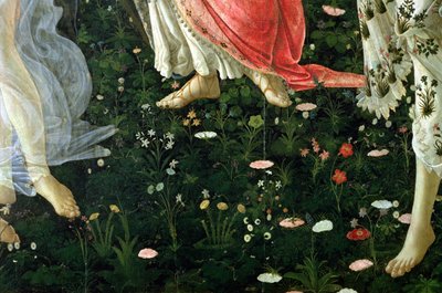 Primavera: detail květinových temper na panelu od Sandro Botticelli