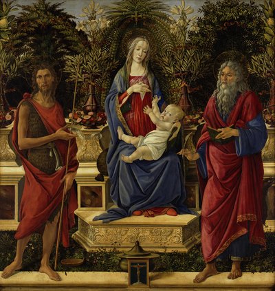 Panna Maria na trůnu s Dítětem a oběma Janovými od Sandro Botticelli