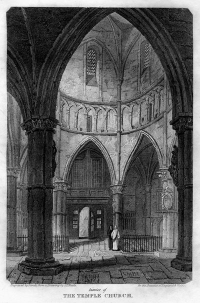 Interiér chrámového kostela, Londýn, 1816. od Sands