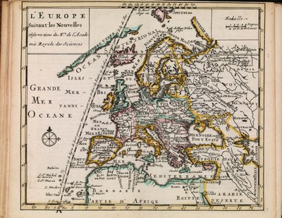 Mapa z mapové sbírky Národní knihovny. Mapa byla publikována v letech (1690-1708) a ukazuje Evropu od Sanson chez Mortier