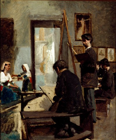 Studie šedých barev (malířský ateliér) (olej na plátně od Sante Bertelli