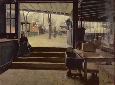 Kuchyň nebo laboratoř Moulin de la Galette, Paříž (olej na plátně) od Santiago Rusinol i Prats
