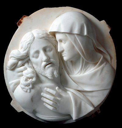Mramorová socha Pieta od Santo Varni (1807-1885) 1863-1870. Ztlumit. 56x52x12 cm Z kolekce prince Odona di savoia. Genes, Galleria d