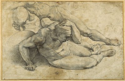 Studie tří vojáků pro „Vzkříšení“ (černá křída na papíře) od Sanzio of Urbino (workshop) Raphael