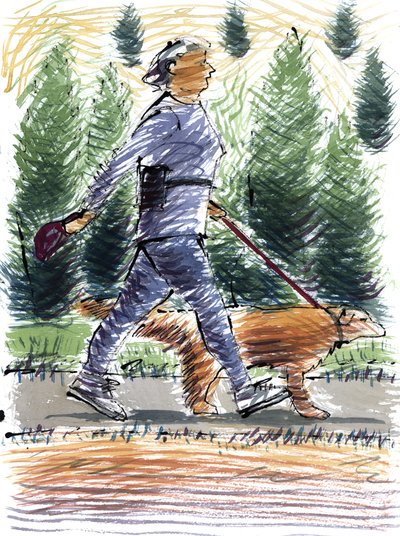 Walking the Dog, 2009 (akryl) od Sara Hayward