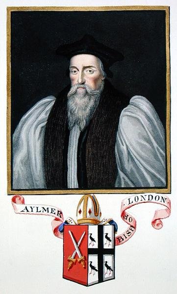 Portrét Johna Aylmera (1521-94), biskupa londýnského, z knihy "Memoirs of the Court of Queen Elizabeth", vydané v roce 1825 (akvarel a kvaš na papíře) od Sarah Countess of Essex