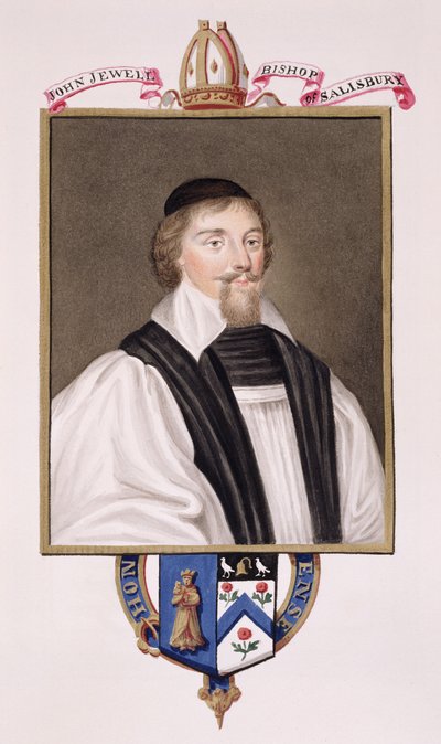 Portrét Johna Jewela (1522-71) biskupa ze Salisbury z „Paměti dvora královny Alžběty“, vydané v roce 1825 (wc a kvaš na papíře) od Sarah Countess of Essex