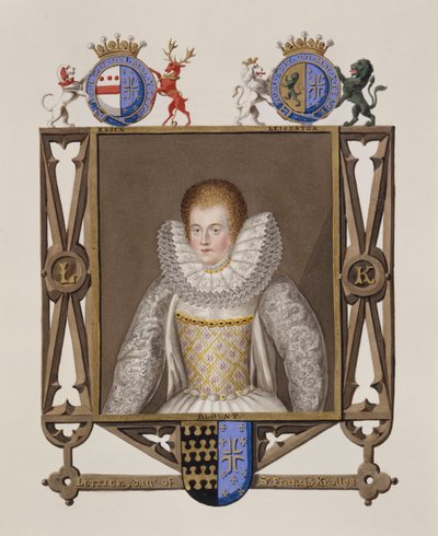 Portrét Lettice Knollys (asi 1541-1634) Dcera sira Francise Knollyse z Memoárů dvora královny Alžběty, vydané v roce 1825 (wc a kvaš na papíře) od Sarah Countess of Essex
