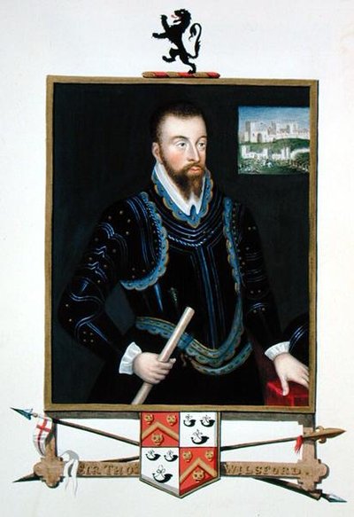 Portrét sira Thomase Wilsforda z „Memoárů dvora královny Alžběty“, vydaného v roce 1825 (akvarel a kvaš na papíře) od Sarah Countess of Essex