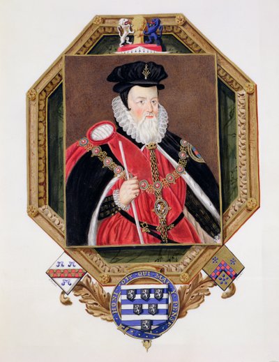 Portrét Williama Cecila (1520-98), 1. barona Burghleyho, z Pamětí dvora královny Alžběty, podle obrazu Marcuse Gheeraertse mladšího (asi 1561-1635), vydaného v roce 1825 (čb a kvaš) o od Sarah Countess of Essex