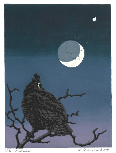 Nokturno, 2019 (linoryt) od Sarah Drummond