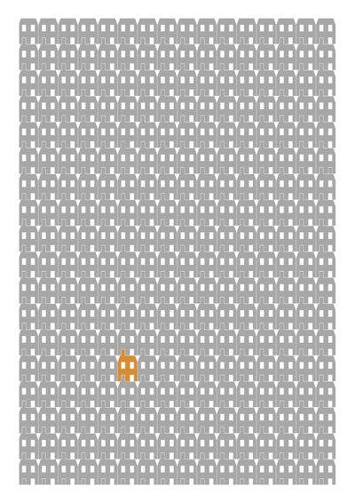 Grey Paper House Repeat Print, 2014 (grafický tisk s girlandami) od Sarah Evans