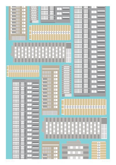 Moderní blok, 2014 (grafický tisk s girlandami) od Sarah Evans