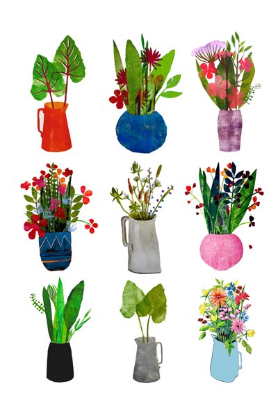 Vázy a džbány 2021 (tuš na papíře) od Sarah Thompson-Engels