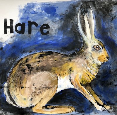 Zajíc, 2021, (inkoust na papíře) od Sarah Thompson-Engels