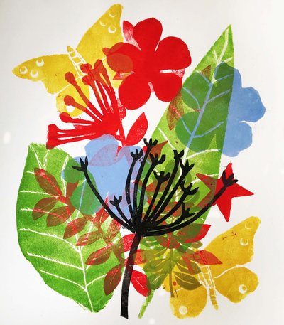 Seedheads and flowers, 2019 (monotisk inkoustu) od Sarah Thompson Engels