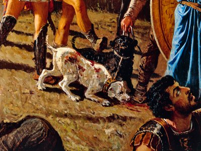 Psi na bitevním poli, detail z Triumph of Marius, obraz Francesca Saveria Altamura (1822-1897), olej na plátně, 234x352 cm, Itálie od Saverio Altamura