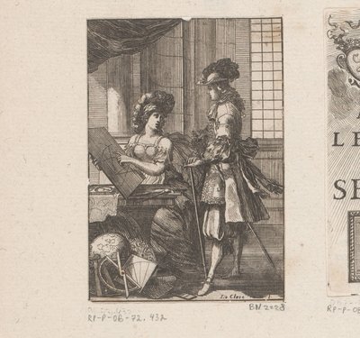 Geometrie a mladý muž s geometrickým kreslením Titulní strana pro: Pratique de la Géometrie, sur le papier et sur le terén (...), 1669 od Sébastien Leclerc (I)