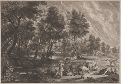 Zemědělská krajina s lovci a dojičkami od Schelte Adams Bolswert, after Sir Peter Paul Rubens