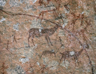 AFRICKÉ UMĚNÍ: (freska): skalní malba v Ngomo Carera v pohoří Domboshawa, 20 mil severovýchodně od... od School African