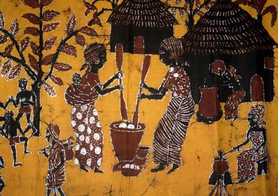 Látka vyrobená technikou batikování, ruční práce Togo od School African