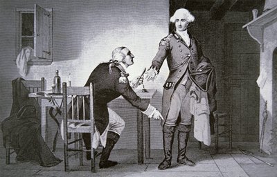 Americký zrádce: Generál Benedict Arnold nařizuje Andremu, aby schoval papíry do horní části boty (litho) od School American