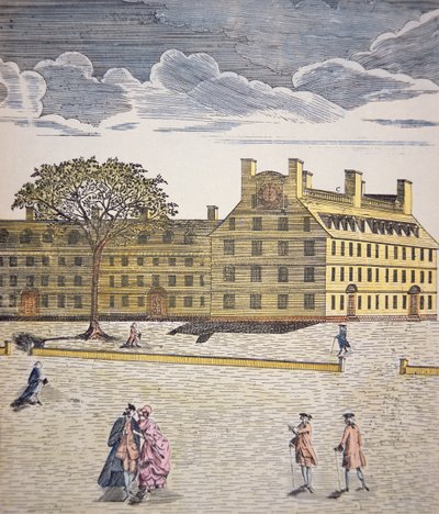 Harvard College, Cambridge, Massachusetts kolem roku 1740 (barevné lito) od School American