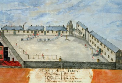 Plán mlýnské věznice, konec 18. nebo začátek 19. století (akvarel a tuš na papíře) od School American