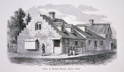 Pohled na Broad Street, New York City kolem roku 1740 (litografie) od School American