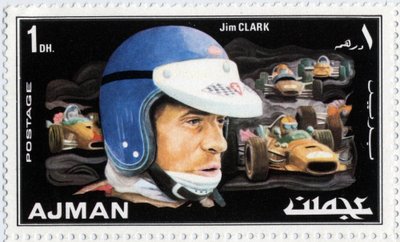 Razítko Emirates Arab Units představující skotského automobilového řidiče Jima Clarka (1936-1968) od School Arabic