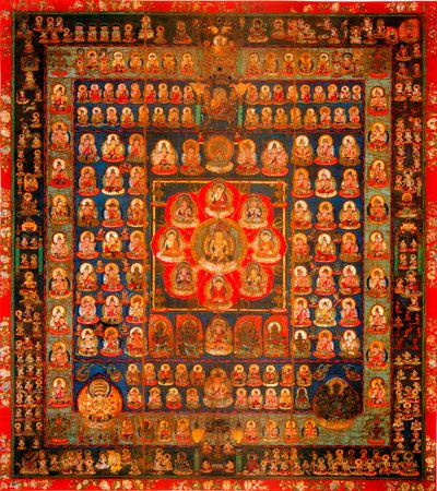 Buddhismus: mandala taizokai (Garbhadhatu) řekl o světě matrixu - Anonymní kvaš na hedvábí, 8.-9. století Rozměr 187x164,3 cm To-Ji Kyoto, Japonsko od School Asian