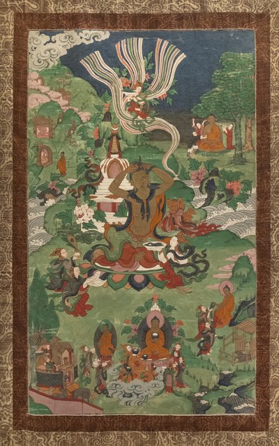 Účes a další scény. Thangka z pokračování věnovaného hlavním epizodám života Buddhy. od School Asian