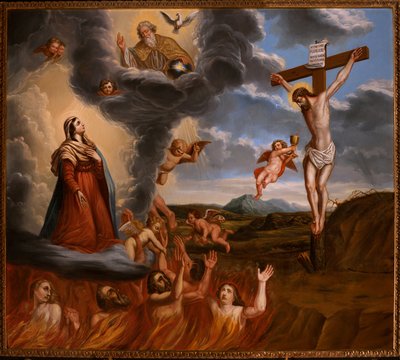 Zprostředkování Panny Marie pro očistec. Konec 17. století (malba) od School Belgian