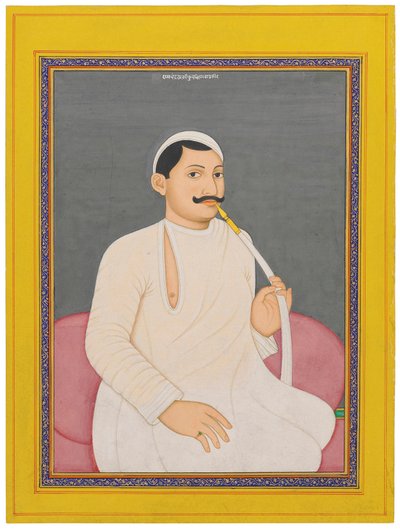 Sedící portrét Ram Chandra Lahiri, Dewan z Cooch Bewar (1829 - 1842, asi 1840 (neprůhledné pigmenty zvýrazněné zlatem na papíře) od School Bengali