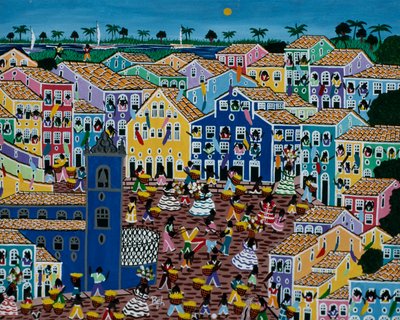 Naivní umělecká malba zobrazující trh, stát Bahia, Brazílie od School Brazilian