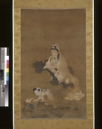 Avalokitéšvara (Guanyin) na lotosu (inkoust a barva na hedvábí) od School Chinese