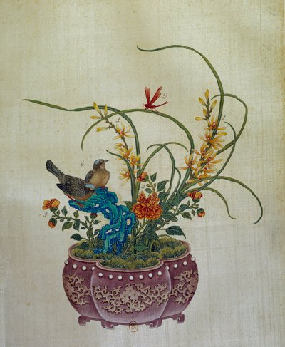 Čínské umění: květiny a ptáci. Malba na hedvábí 18. století. Paříž, B.N. od School Chinese