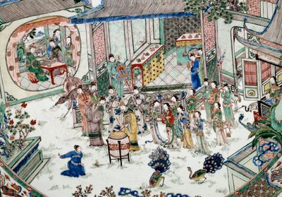 Čínské umění: tradiční večírek s koncertem. Malování na porcelán. 18. století. Paříž, Guimetovo muzeum, Národní muzeum asijského umění od School Chinese