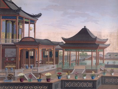 Dům čínského úředníka, cca 1800-05 (neprůhledný akvarel na papíře) od School Chinese