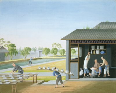 Výroba porcelánu, Čína, cca 1820 (kvaš na papíře) od School Chinese