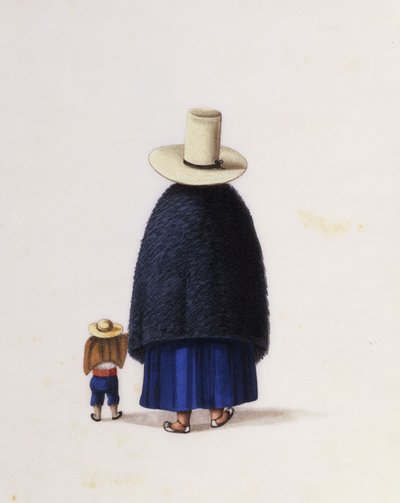 Matka a dítě, cca 1860 (akvarel na rýžovém papíře) od School Chinese