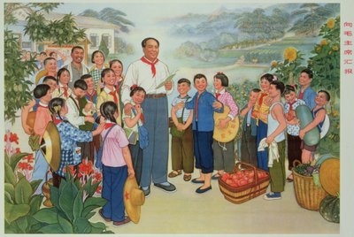 "Hlášení naší sklizně předsedovi Maovi", propagandistický plakát z období čínské kulturní revoluce od School Chinese