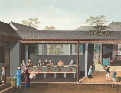 Výroba čaje, kolem roku 1820 (tělová a zlatá barva na hedvábí položená na papíře) od School Chinese