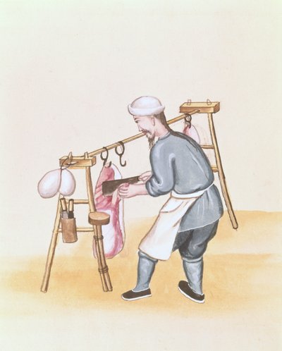 Prodejce masa, z knihy o pouličním volání z Pekingu, kolem roku 1785 (akvarel a kvaš na papíře) od School Chinese