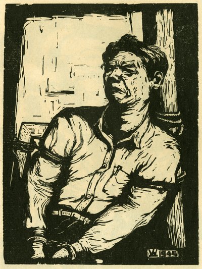 Válečný zajatec Wang Shu-i. Dřevoryt, in "Woodcuts of war-time China 1937-1945", Šanghaj od School Chinese