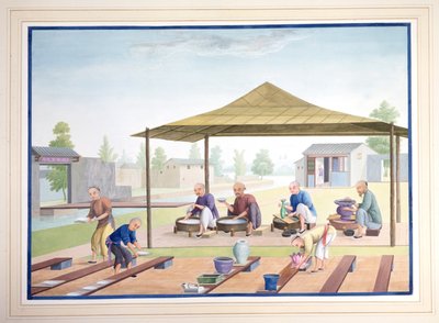 Dělníci nanášející glazury, cca 1825 (kvaš na papíře) od School Chinese