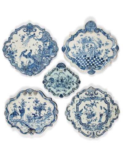 Plakety ve tvaru kosočtverce Delft chinoiseries, konec 17. - začátek 18. století (fajáns) od School Dutch