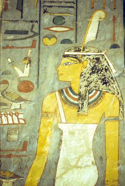 Starověký Egypt, Řezbářství/malířství, Hrobka Ramesse I., Théby, Bohyně Maat, bohyně pravdy a spravedlnosti, s pštrosím perem (foto) od School Egyptian