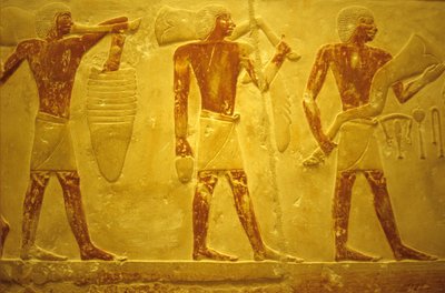 Starověký Egypt, Nástěnné řezby/malby, Mastaba/Tomb of Idout, Sakkára, 2323-2150 př. n. l., Nosiči s obětinami (foto) od School Egyptian