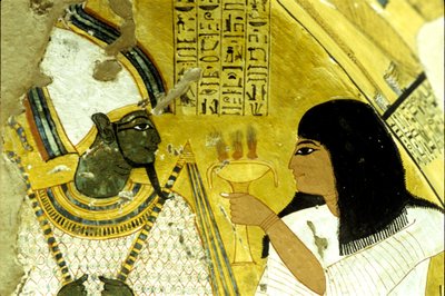 Starověký Egypt, Nástěnná malba Inherkhauova hrobka, Théby, Hrobka šlechticů, 20. dynastie, Inherkhau přináší oběti Osirisovi (foto) od School Egyptian